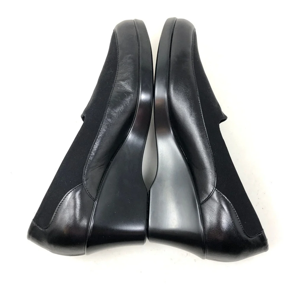 Munro Womens 11 W Kayla Wedge Loafers Black Leather Stretch Pumps